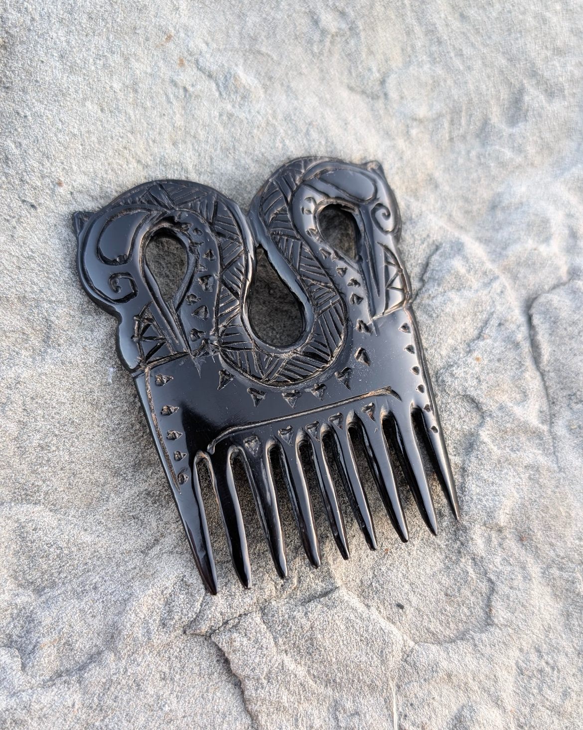 Viking Dragon Comb – Hand-Carved Black Buffalo Horn | Norse Art