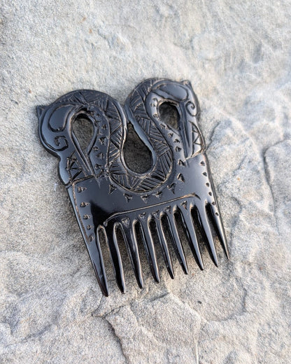Viking Dragon Comb – Hand-Carved Black Buffalo Horn | Norse Art