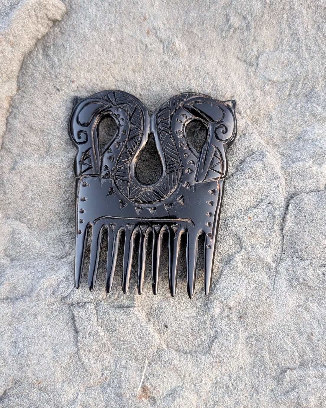 Viking Dragon Comb – Hand-Carved Black Buffalo Horn | Norse Art