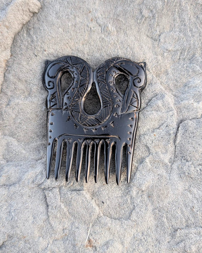 Viking Dragon Comb – Hand-Carved Black Buffalo Horn | Norse Art