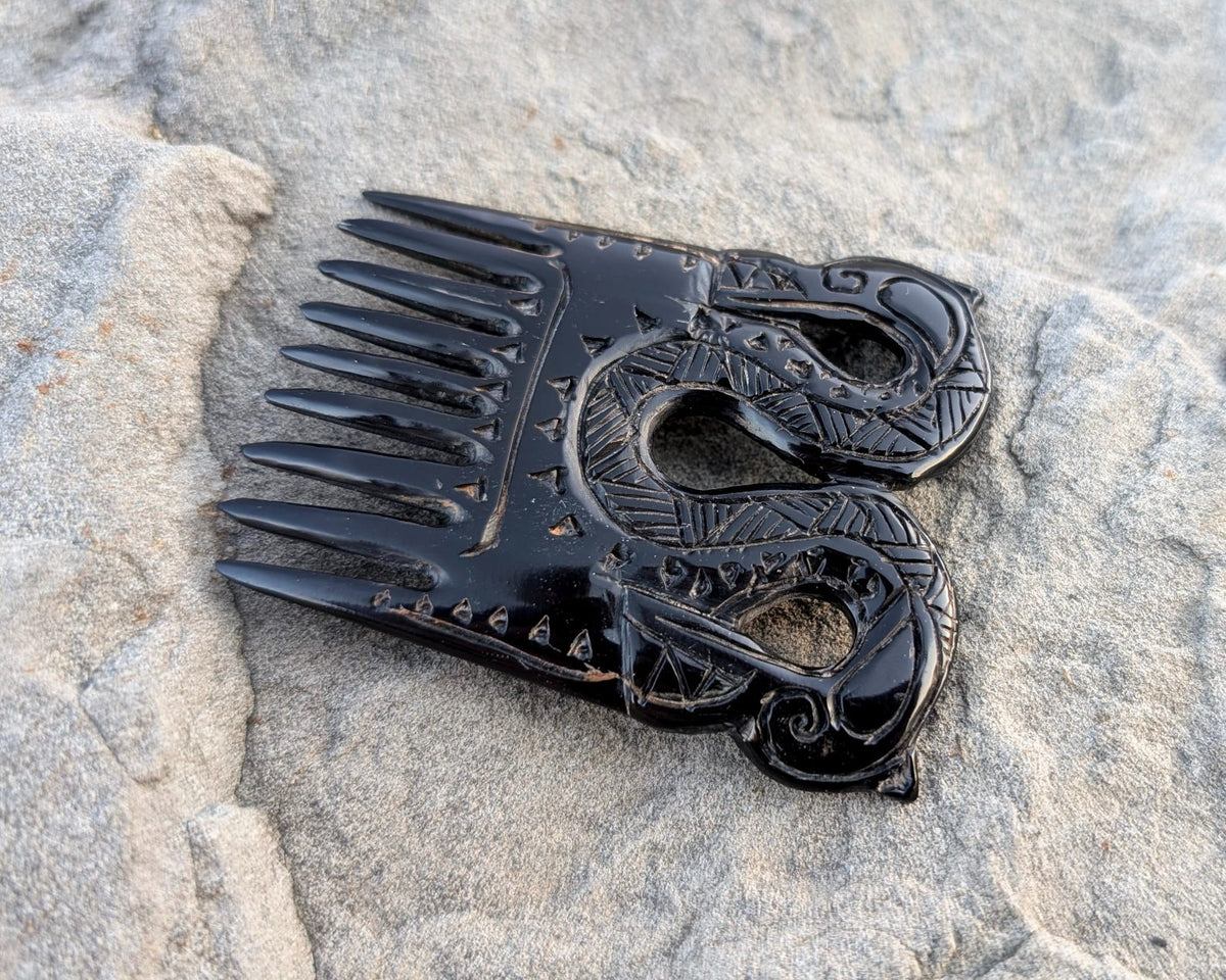 Viking Dragon Comb – Hand-Carved Black Buffalo Horn | Norse Art