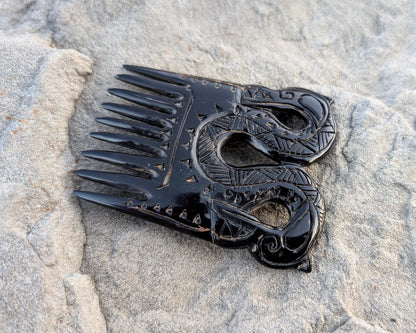 Viking Dragon Comb – Hand-Carved Black Buffalo Horn | Norse Art