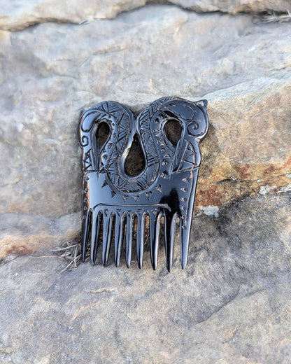 Viking Dragon Comb – Hand-Carved Black Buffalo Horn | Norse Art