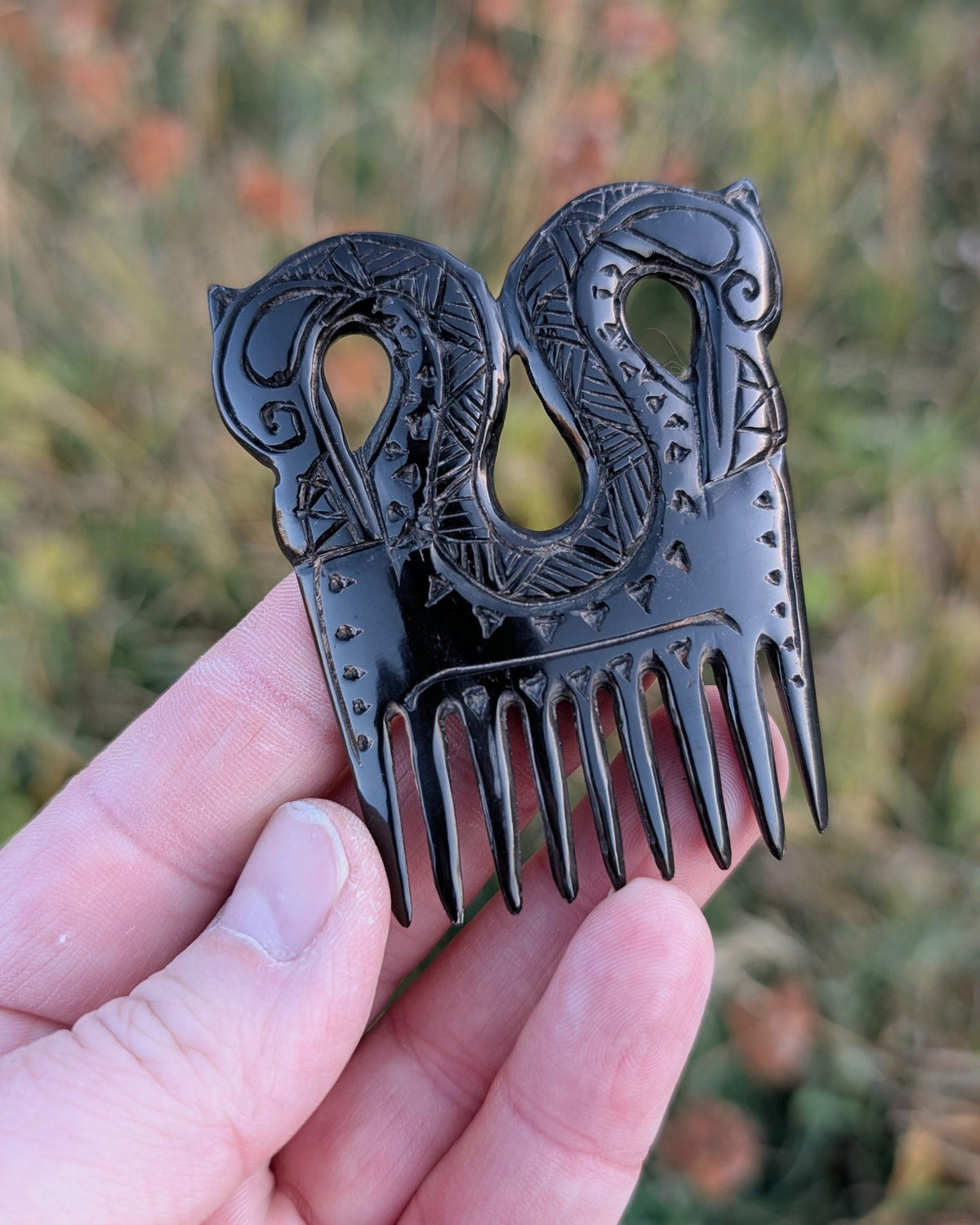 Viking Dragon Comb – Hand-Carved Black Buffalo Horn | Norse Art