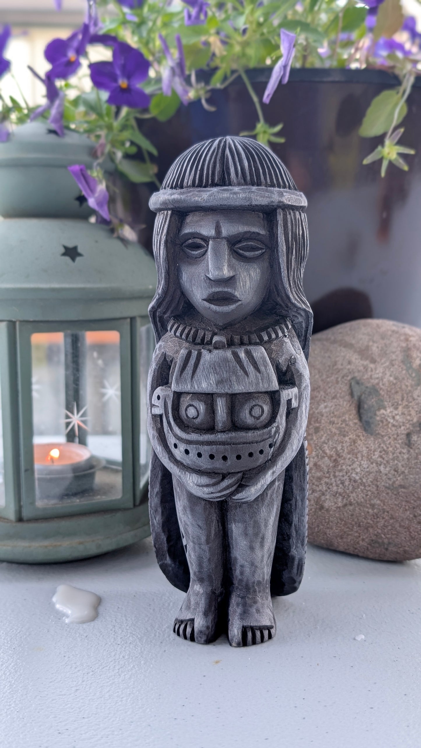 Hand-Carved Rán Statue in Linden Wood – Norse Sea Goddess Figurine (18 cm)