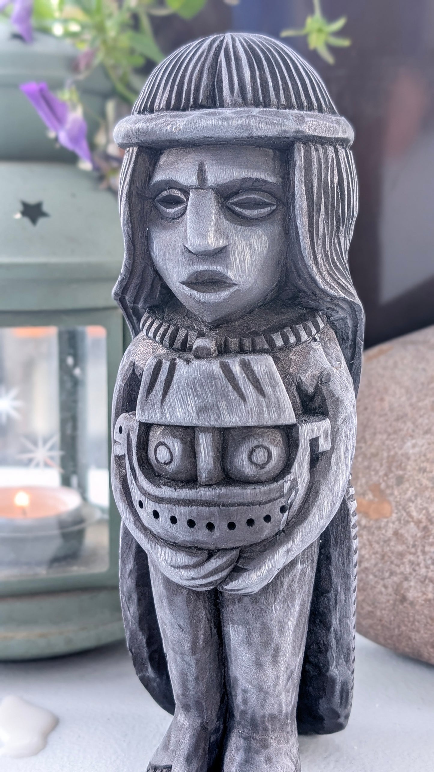 Hand-Carved Rán Statue in Linden Wood – Norse Sea Goddess Figurine (18 cm)