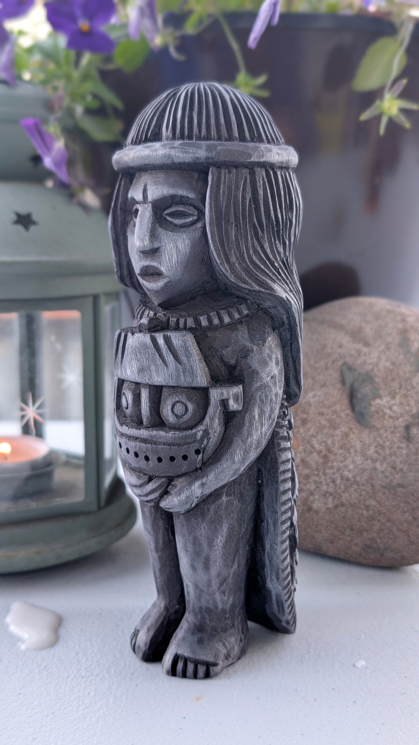 Hand-Carved Rán Statue in Linden Wood – Norse Sea Goddess Figurine (18 cm)