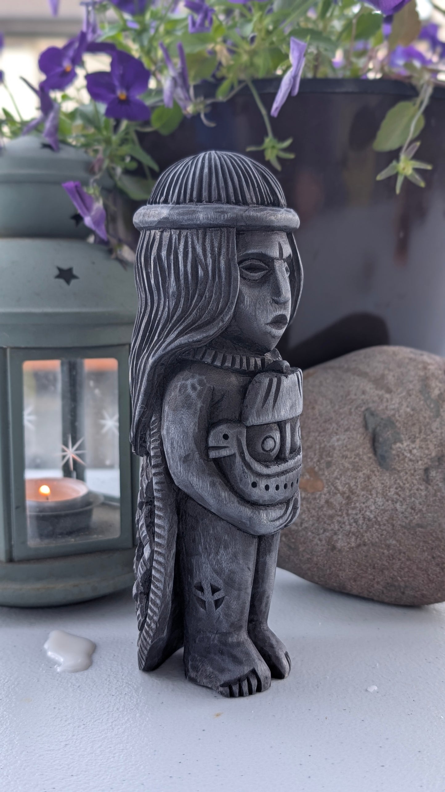 Hand-Carved Rán Statue in Linden Wood – Norse Sea Goddess Figurine (18 cm)