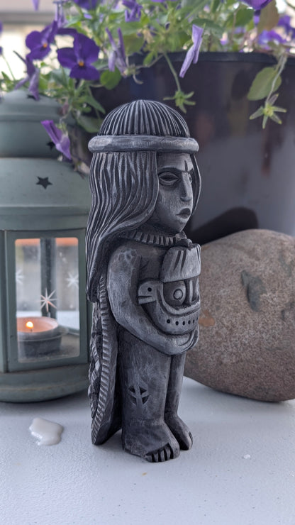 Hand-Carved Rán Statue in Linden Wood – Norse Sea Goddess Figurine (18 cm)