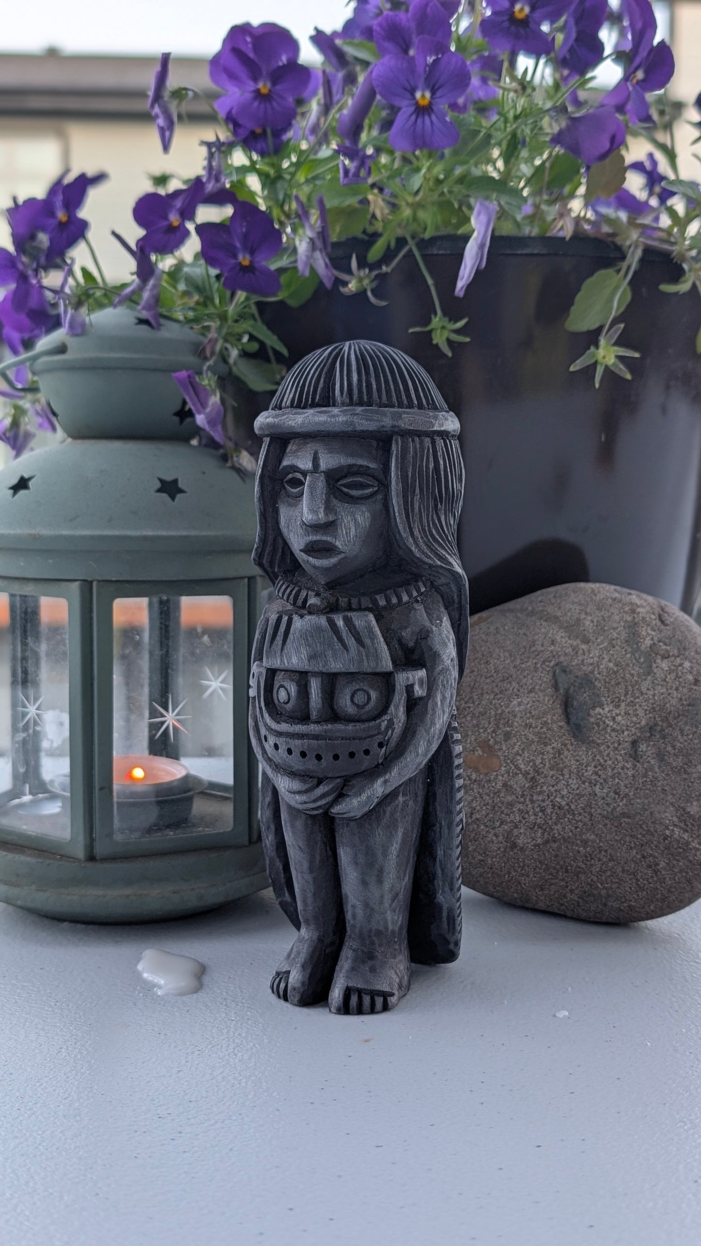Hand-Carved Rán Statue in Linden Wood – Norse Sea Goddess Figurine (18 cm)