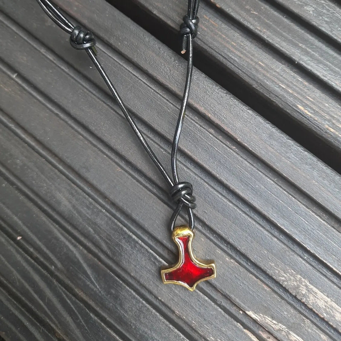 Handmade Brass Mjolnir with Red Enamel – Miniature Viking Thor’s Hammer Pendant | AlgizRune Collection