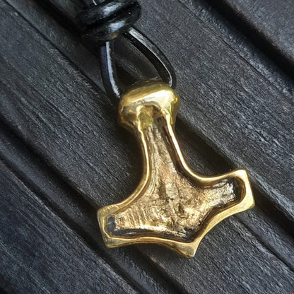 Handmade Brass Mjolnir with Red Enamel – Miniature Viking Thor’s Hammer Pendant | AlgizRune Collection
