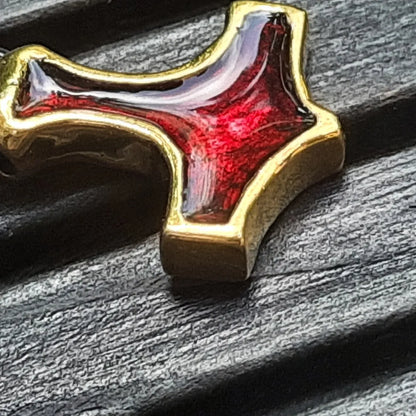 Handmade Brass Mjolnir with Red Enamel – Miniature Viking Thor’s Hammer Pendant | AlgizRune Collection