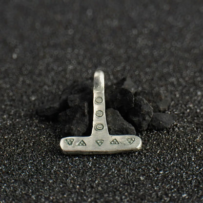 Miniature Viking Silver Mjolnir Pendant – Hand-Forged Norse Thor’s Hammer with Wolf & Solar Symbols