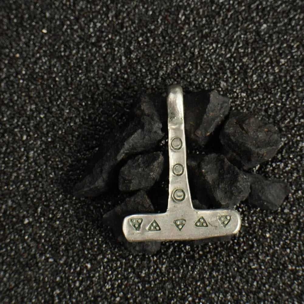 Miniature Viking Silver Mjolnir Pendant – Hand-Forged Norse Thor’s Hammer with Wolf & Solar Symbols