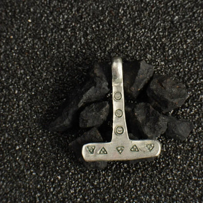 Miniature Viking Silver Mjolnir Pendant – Hand-Forged Norse Thor’s Hammer with Wolf & Solar Symbols