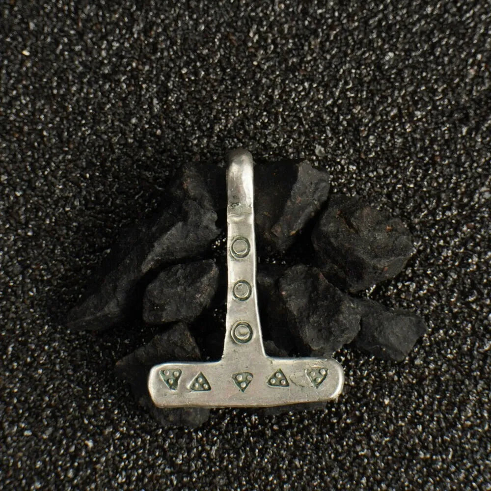 Miniature Viking Silver Mjolnir Pendant – Hand-Forged Norse Thor’s Hammer with Wolf & Solar Symbols