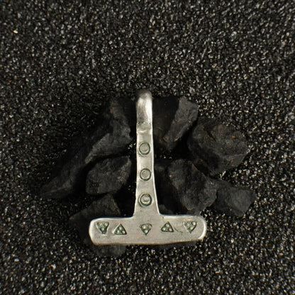 Miniature Viking Silver Mjolnir Pendant – Hand-Forged Norse Thor’s Hammer with Wolf & Solar Symbols