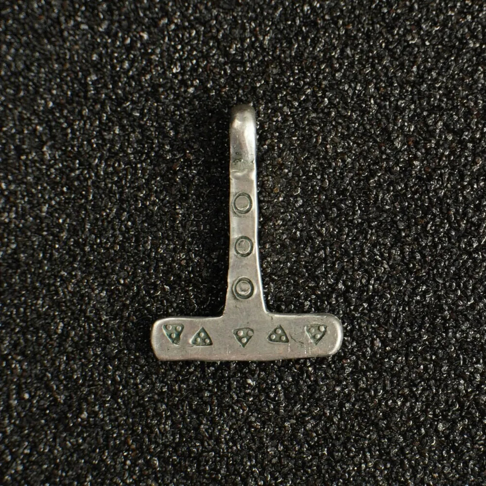 Miniature Viking Silver Mjolnir Pendant – Hand-Forged Norse Thor’s Hammer with Wolf & Solar Symbols