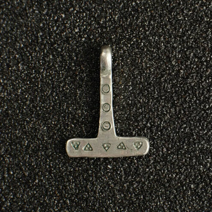 Miniature Viking Silver Mjolnir Pendant – Hand-Forged Norse Thor’s Hammer with Wolf & Solar Symbols