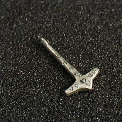 Silver Mjolnir Pendant – Thor’s Hammer Amulet with Solar Symbols