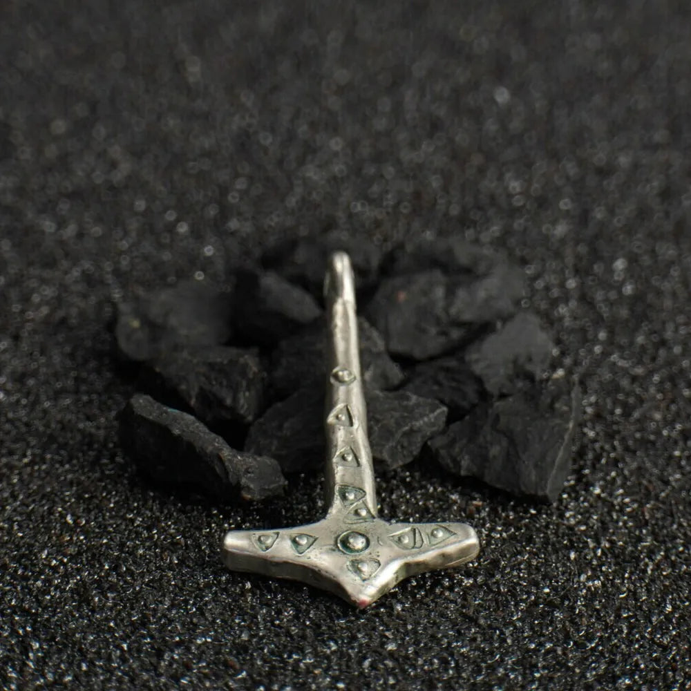 Silver Mjolnir Pendant – Thor’s Hammer Amulet with Solar Symbols