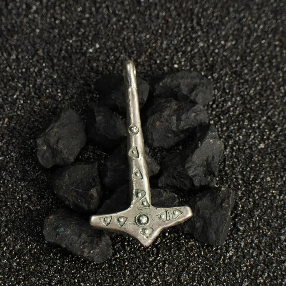 Silver Mjolnir Pendant – Thor’s Hammer Amulet with Solar Symbols