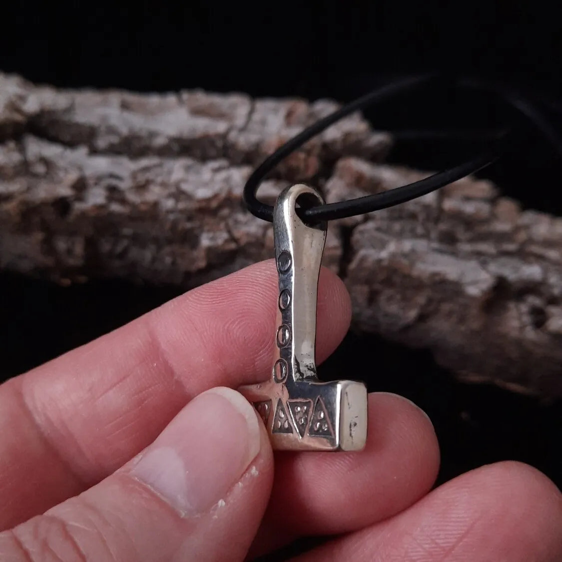Mjolnir Necklace – Thor’s Hammer with Wolf Tooth and Solar Symbols - Pewter / Brass