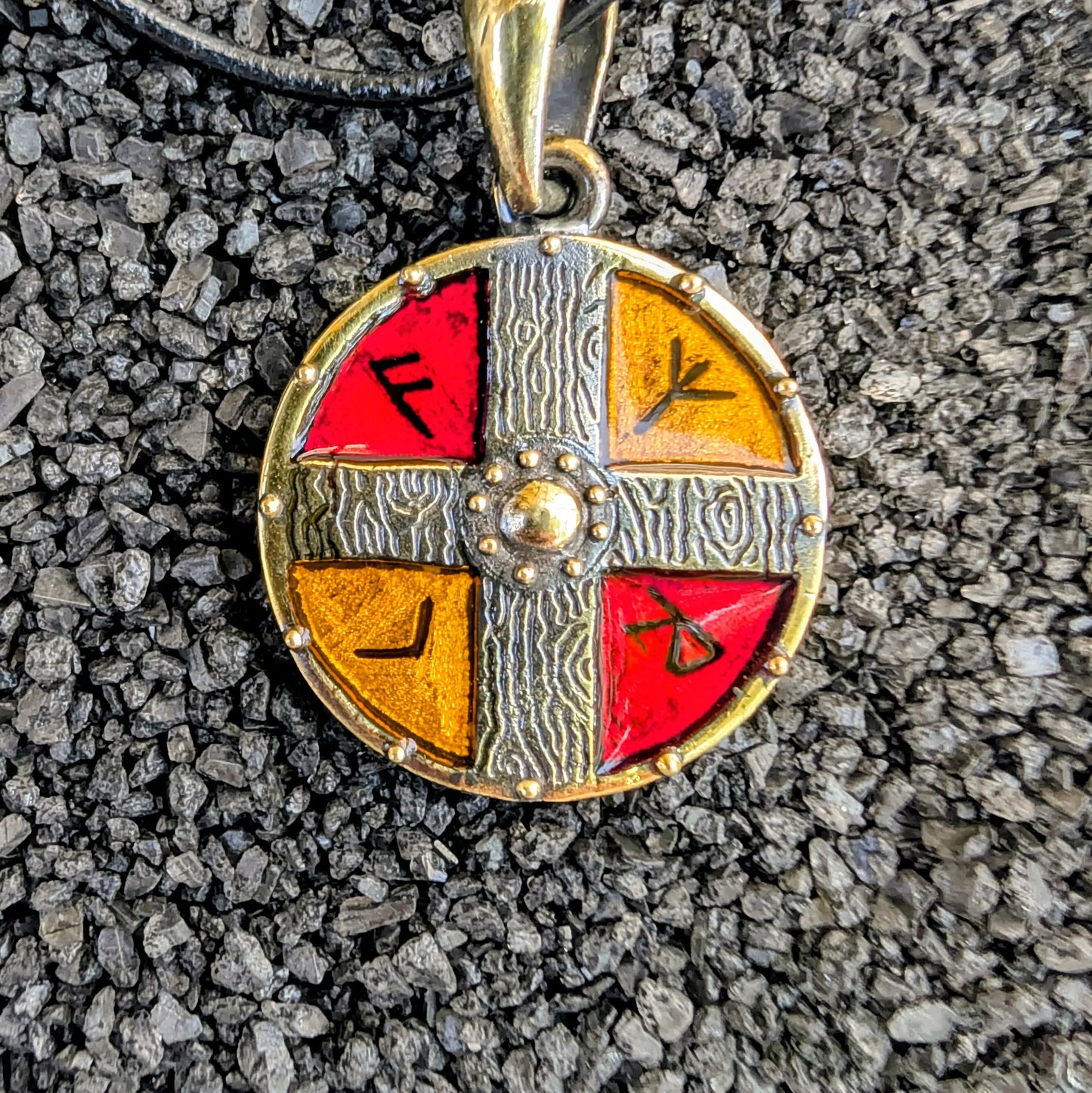 Viking Shield Pendant – Brass with Enamel, Handmade Using Beeswax Casting