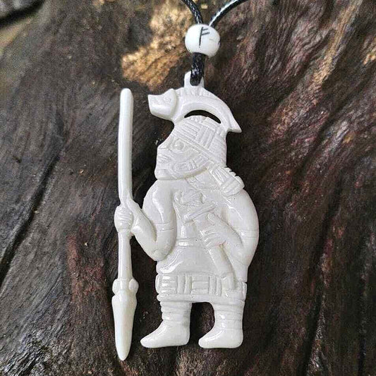 Viking Wild Boar Warrior Amulet – Hand-Carved Bone Pendant | Algiz-Rune Art