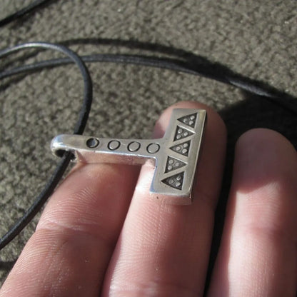 Silver Mjolnir Necklace – Handcrafted Thor’s Hammer with Wolf Tooth and Solar Symbols