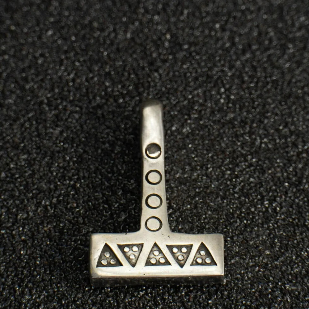 Silver Mjolnir Necklace – Handcrafted Thor’s Hammer with Wolf Tooth and Solar Symbols