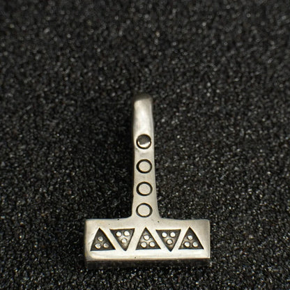 Silver Mjolnir Necklace – Handcrafted Thor’s Hammer with Wolf Tooth and Solar Symbols