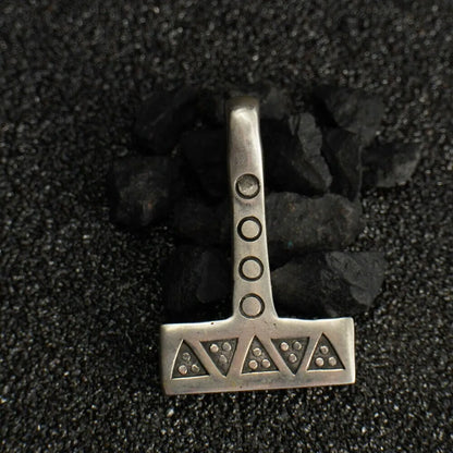 Silver Mjolnir Necklace – Handcrafted Thor’s Hammer with Wolf Tooth and Solar Symbols
