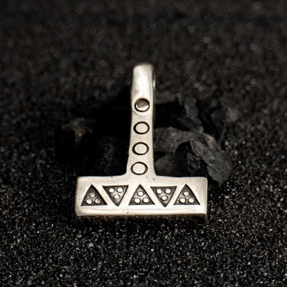 Silver Mjolnir Necklace – Handcrafted Thor’s Hammer with Wolf Tooth and Solar Symbols