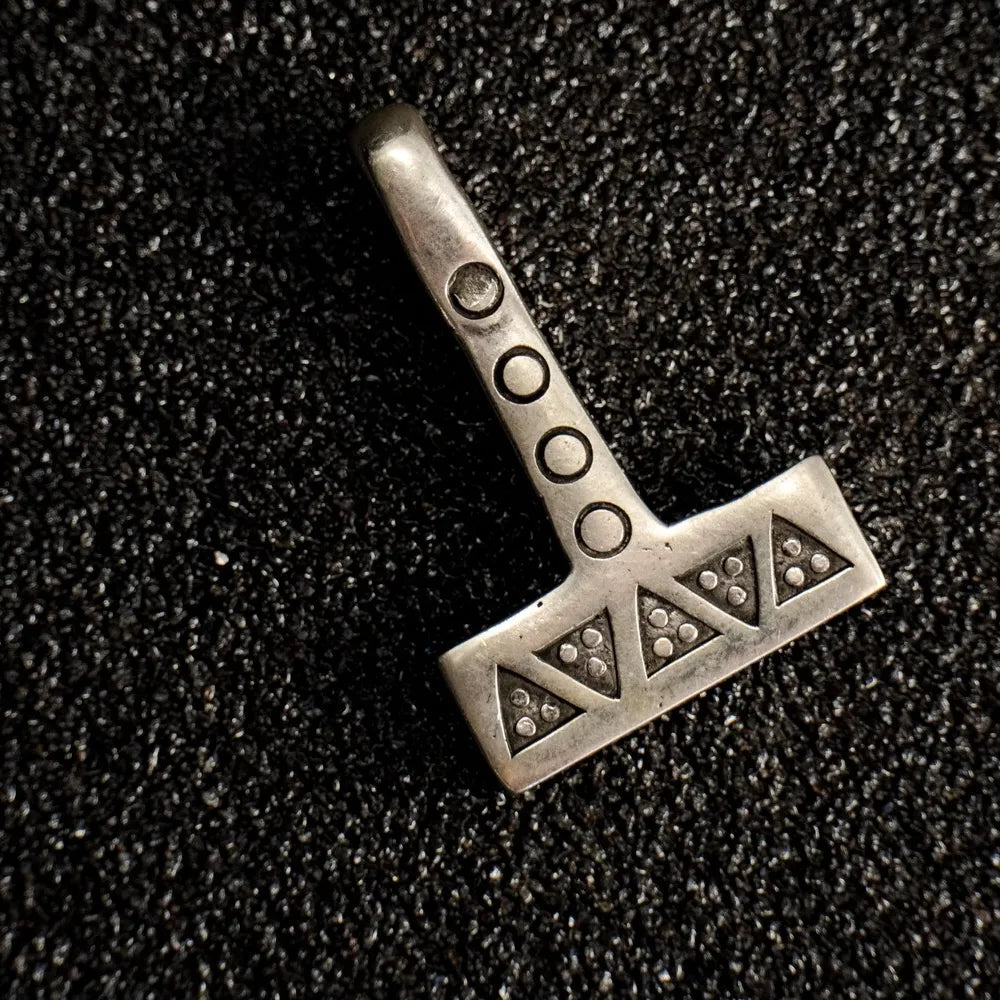 Silver Mjolnir Necklace – Handcrafted Thor’s Hammer with Wolf Tooth and Solar Symbols