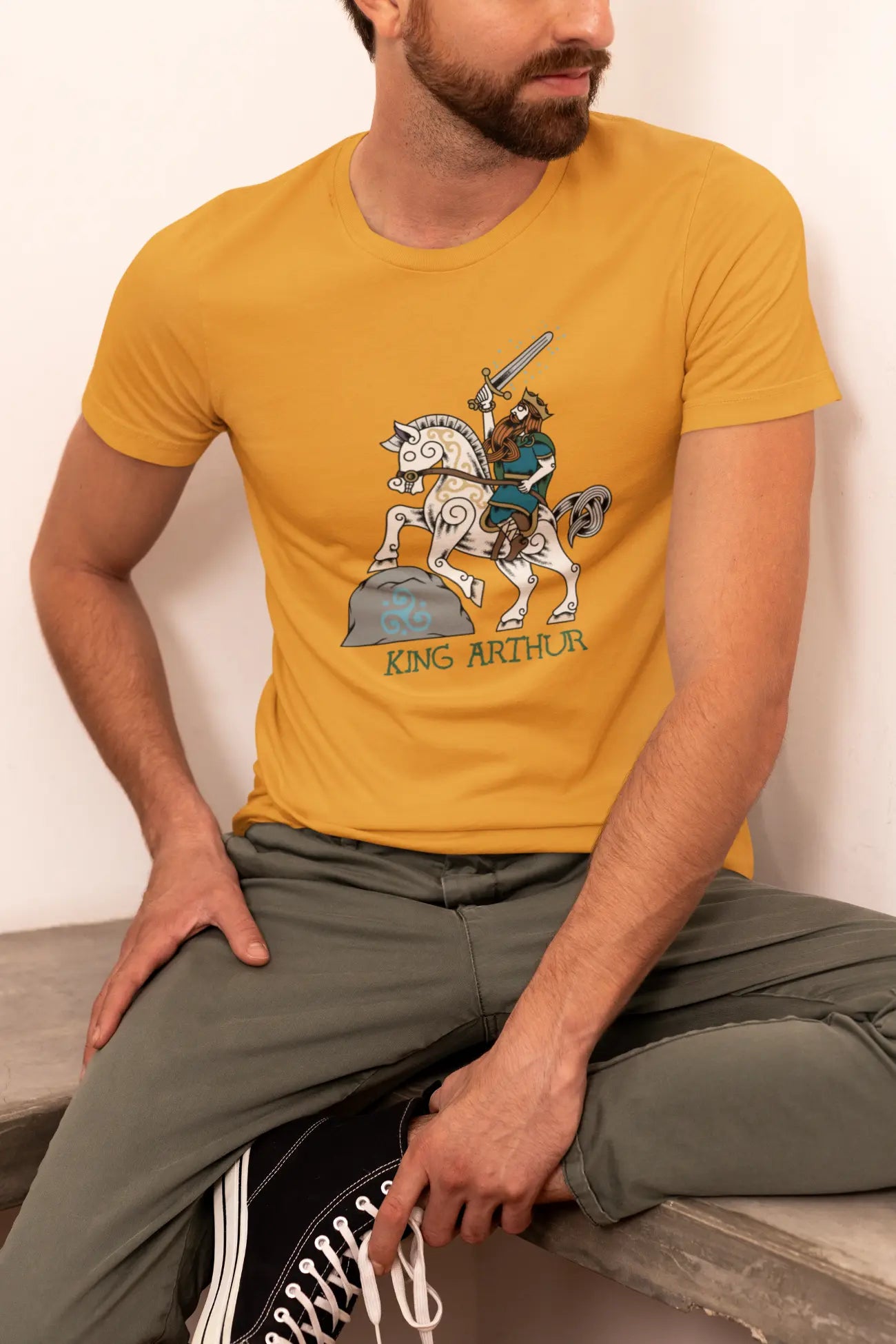 King Arthur Riding Llamrei – Triumph in Celtic Art Unisex T-Shirt | LostRavn Collection