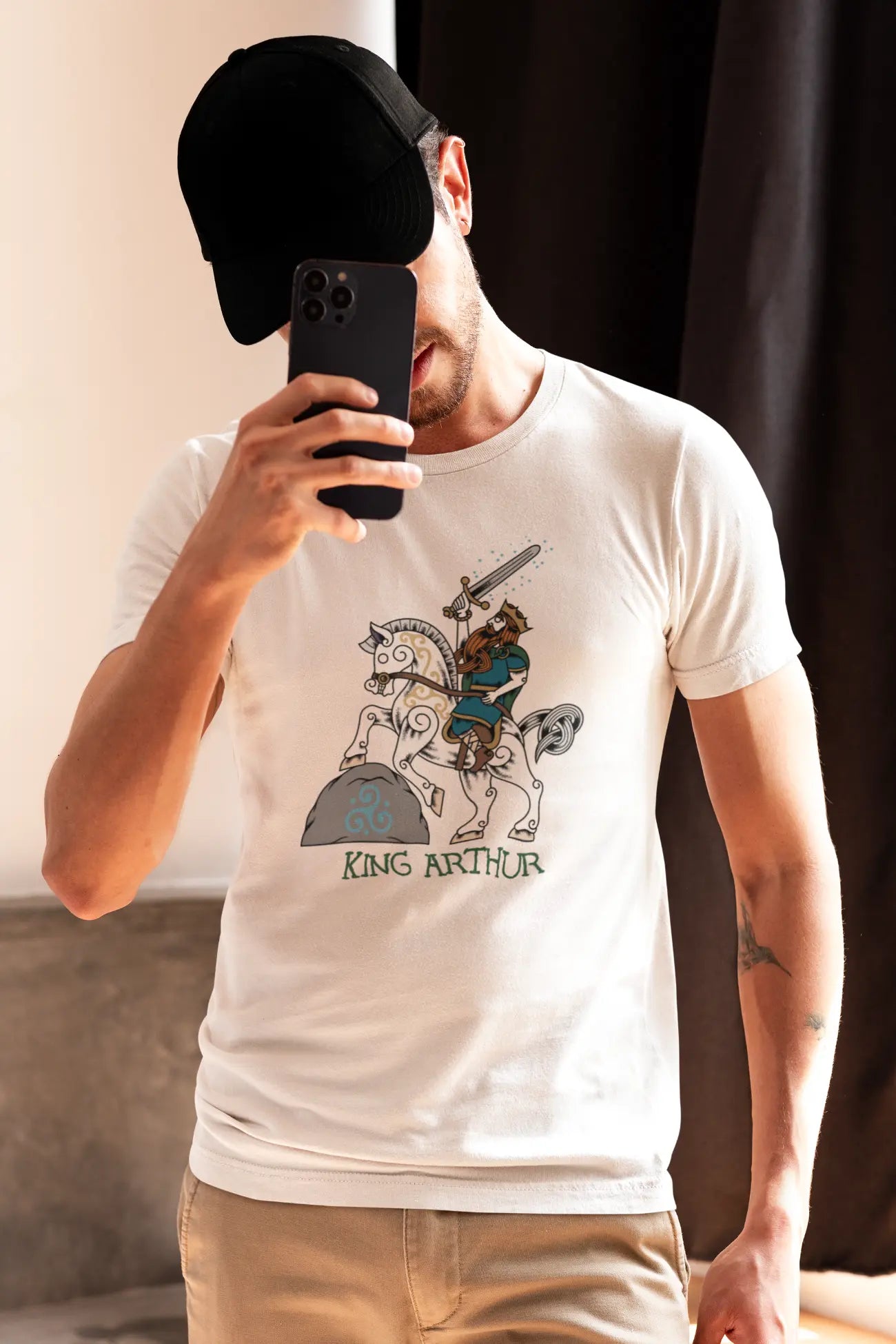 King Arthur Riding Llamrei – Triumph in Celtic Art Unisex T-Shirt | LostRavn Collection