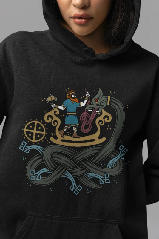 Thor vs. Jörmungandr Hoodie – Norse Mythology Ragnarok Battle | LostRavn Collection