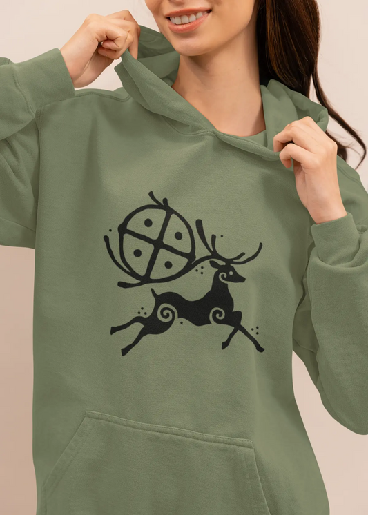 Horned Guardian Deer Hoodie – Nature & Myth Inspired