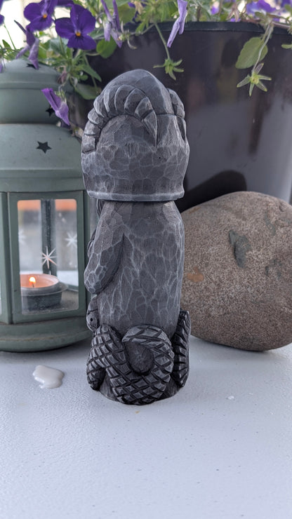 Loki Norse God Statue – Hand-Carved Wooden Loki Idol with Fenrir & Jormungandr, Viking Altar Figure, 18 cm