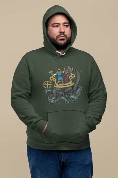 Thor vs. Jörmungandr Hoodie – Norse Mythology Ragnarok Battle | LostRavn Collection