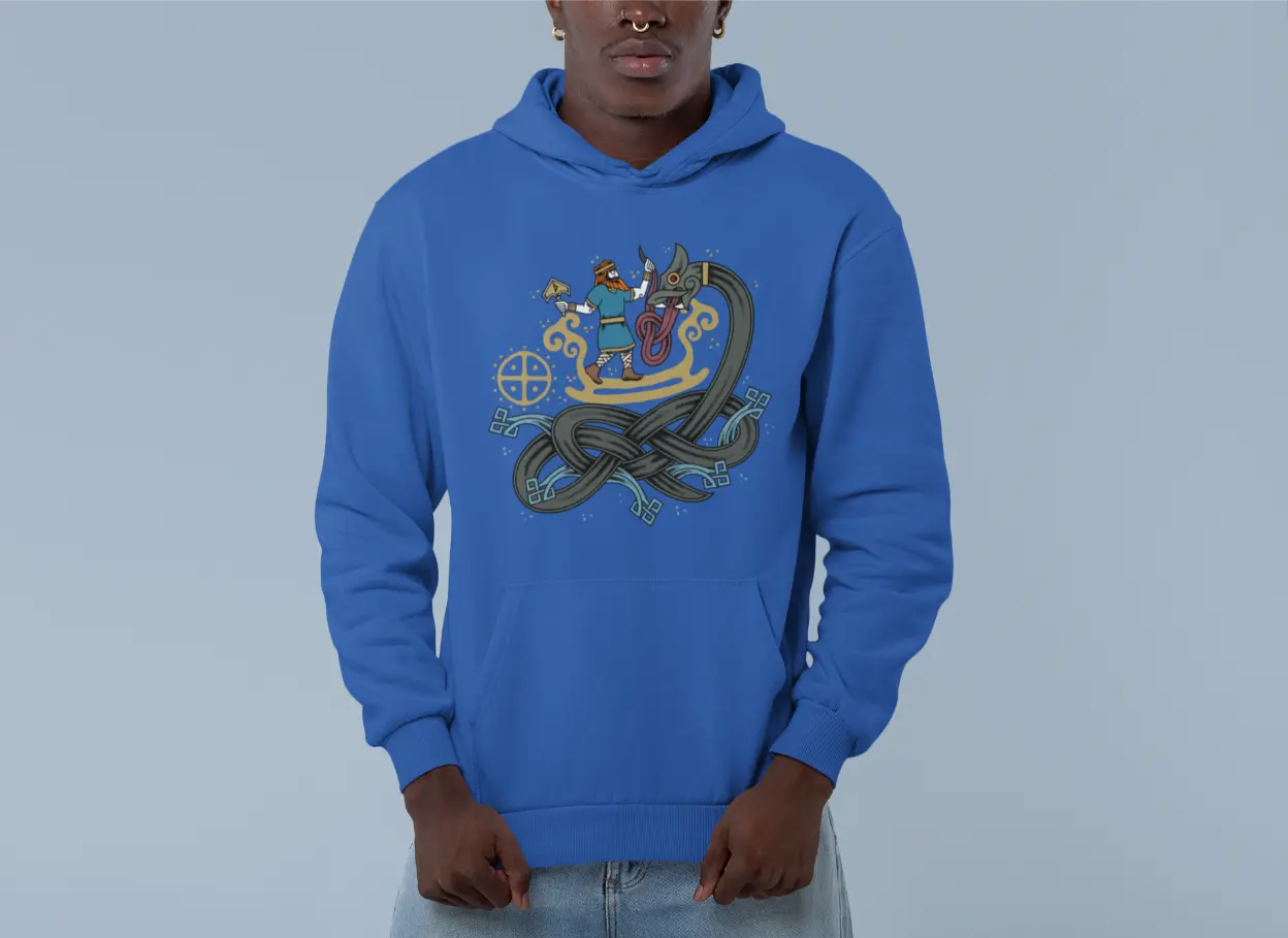 Thor vs. Jörmungandr Hoodie – Norse Mythology Ragnarok Battle | LostRavn Collection