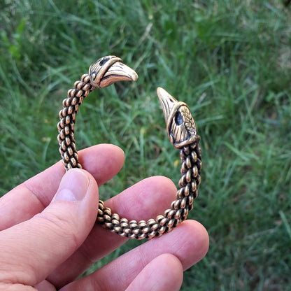 Hand-Woven Gotland Viking Bracelet – Six-Rod Oath Ring with Raven Heads