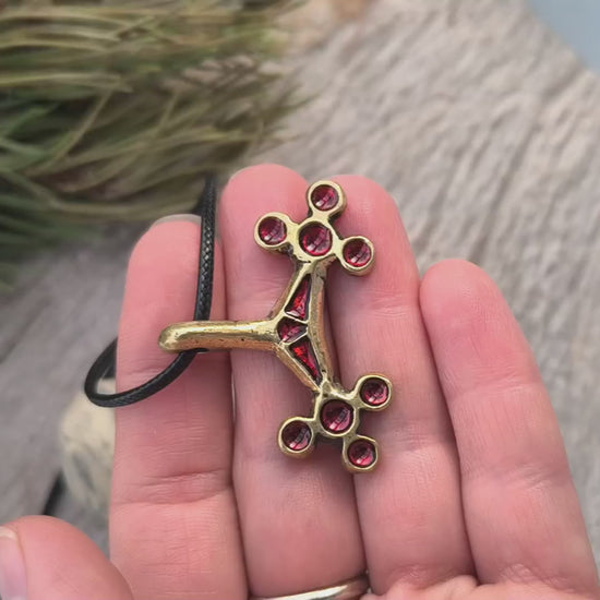 Roman Era Moon Pendant, Medieval Jewellery, Brass, Red hot enamel