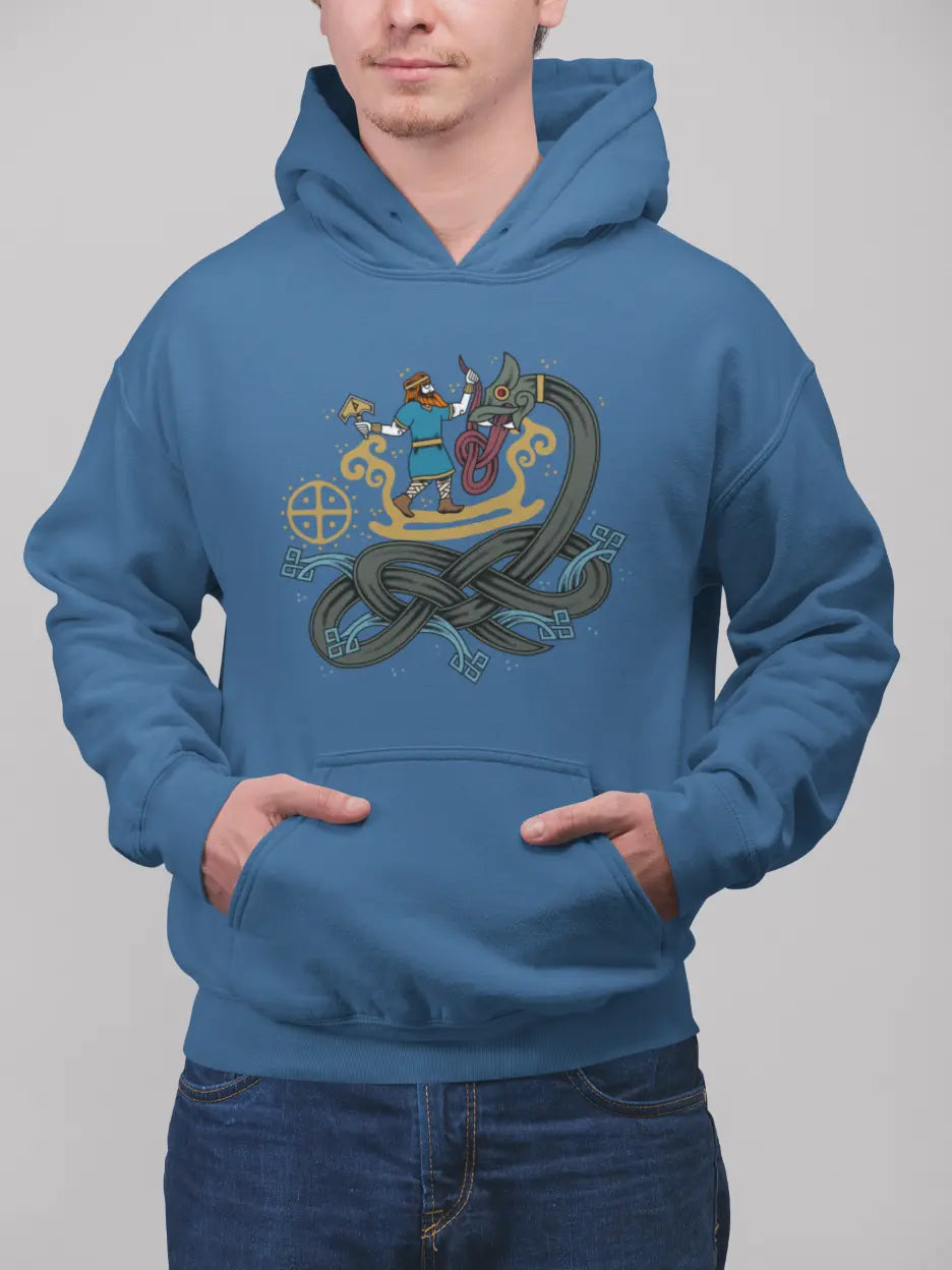 Thor vs. Jörmungandr Hoodie – Norse Mythology Ragnarok Battle | LostRavn Collection