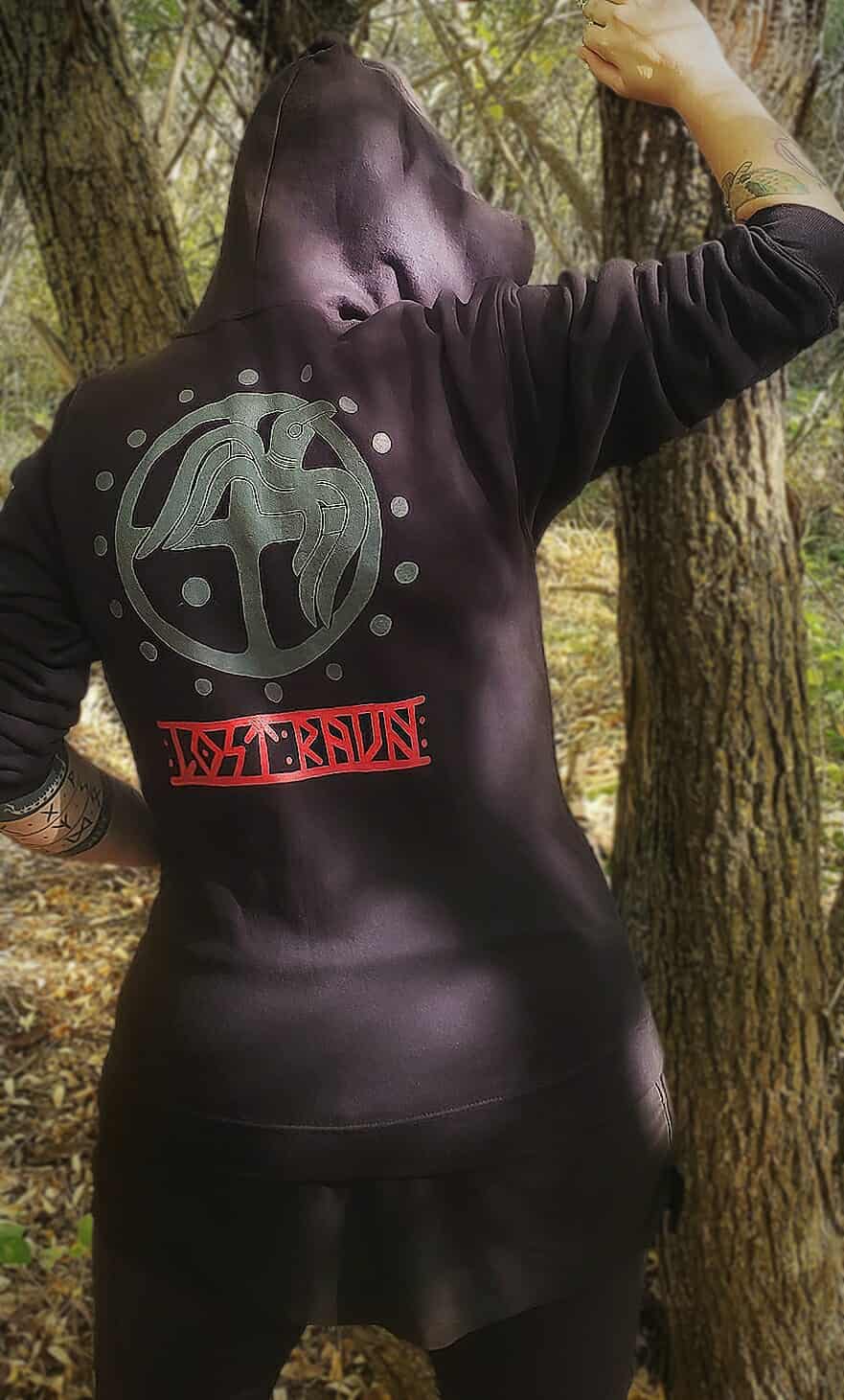 Raven Back Print Zip Hoodie – Norse Mythology Symbol of Wisdom and Protection