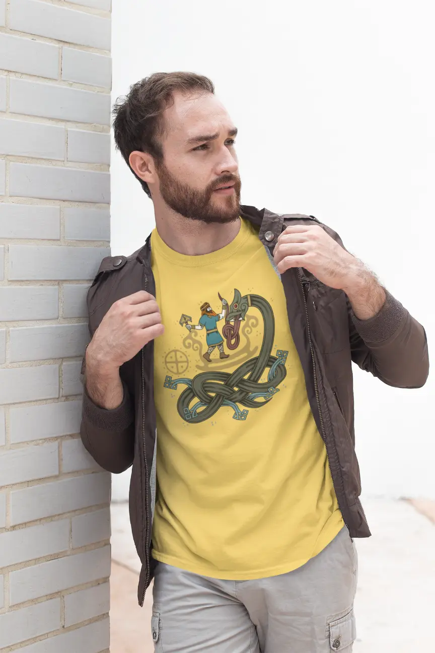 Thor vs. Jörmungandr T-Shirt – Norse Mythology Unisex Cotton Tee | Thunder God and World Serpent