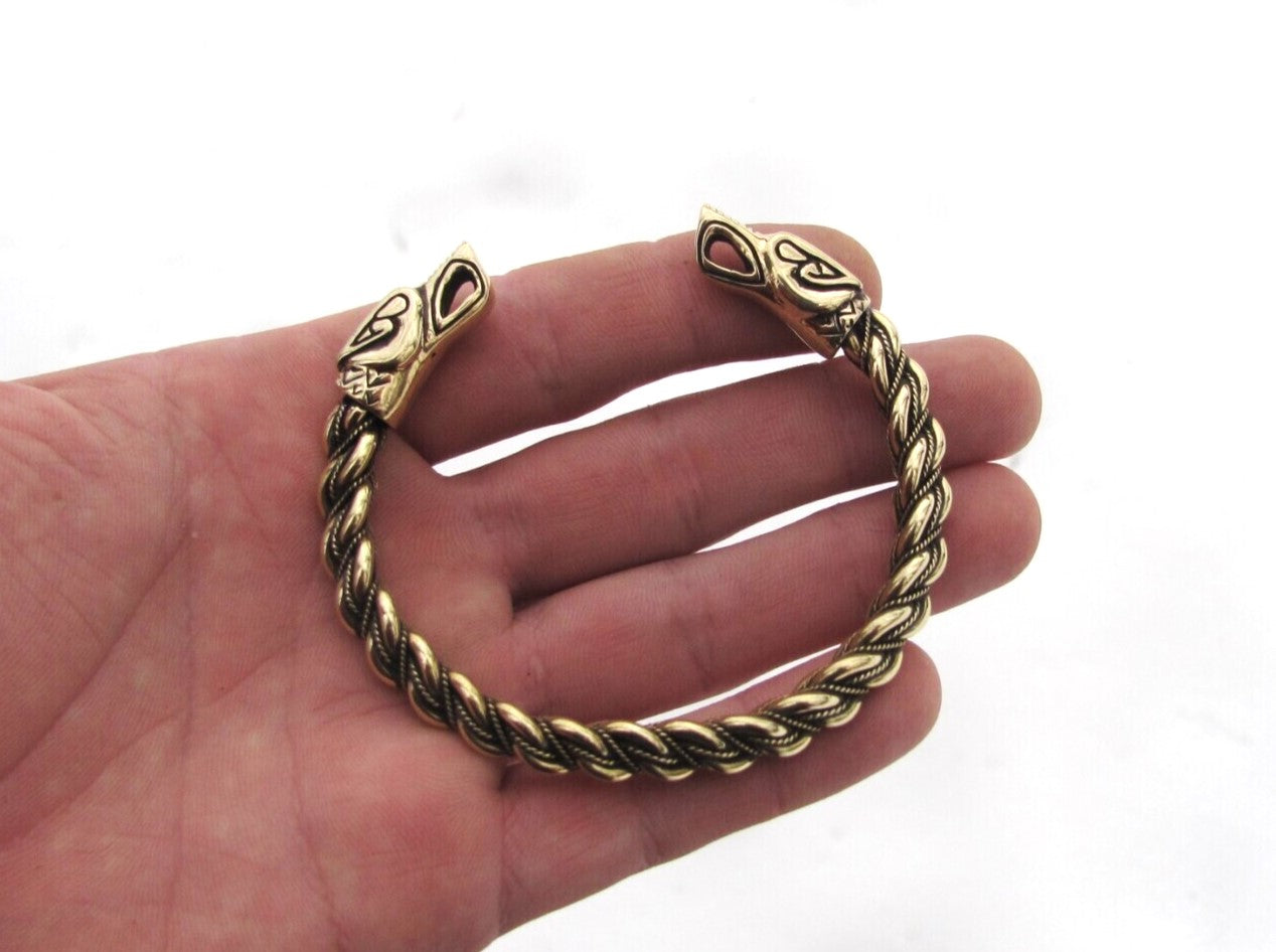 Viking Oath Ring Bracelet: Hand-Woven Gotland Design with Odin's Wolves, Freki & Geri – Handmade in Brass