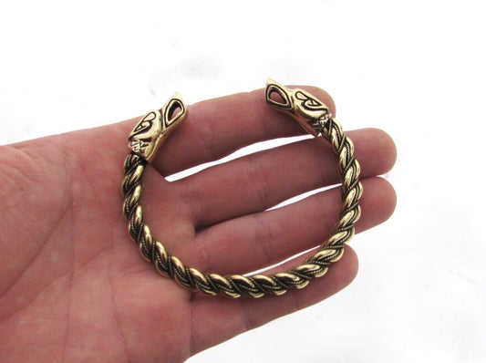 Viking Oath Ring Bracelet: Hand-Woven Gotland Design with Odin's Wolves, Freki & Geri – Handmade in Brass